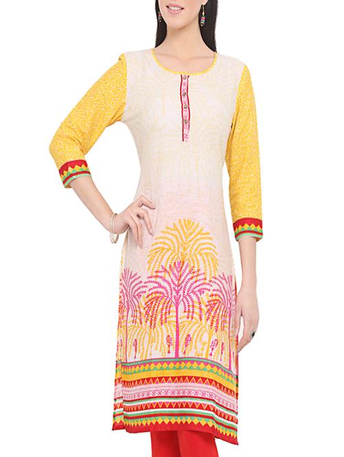 cream straight kurta - 13978666 - Very Small Image - 1