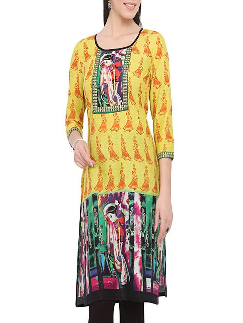yellow cotton straight kurta - 13978673 - Very Small Image - 1