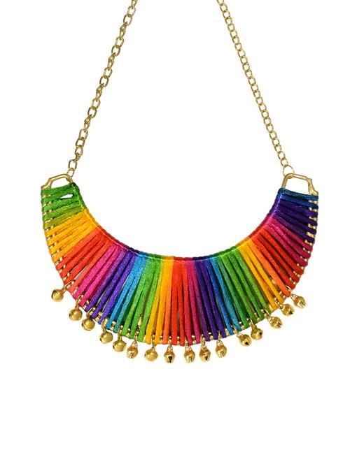 hand made rajhasthani thread work statement multi color necklace for women - 13979207 - Very Small Image - 1