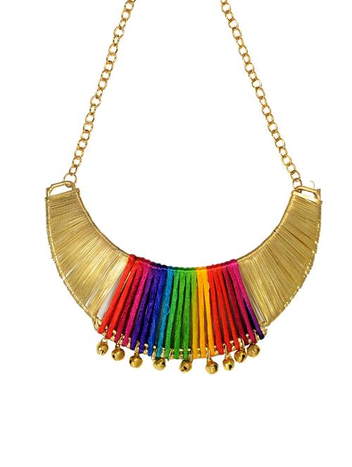 hand made rajhasthani thread work statement multi color necklace for women - 13979208 - Very Small Image - 1