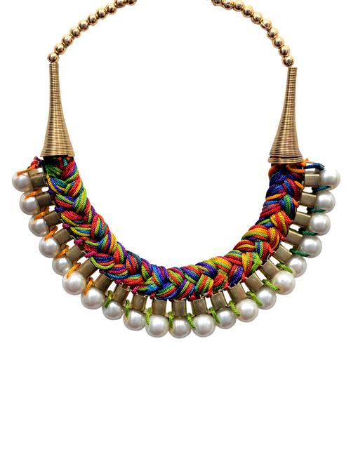 hand made rajhasthani thread work statement multi color necklace for women - 13979209 - Very Small Image - 1