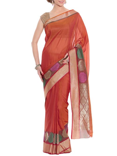 orange bordered saree with blouse - 13979362 - Very Small Image - 1