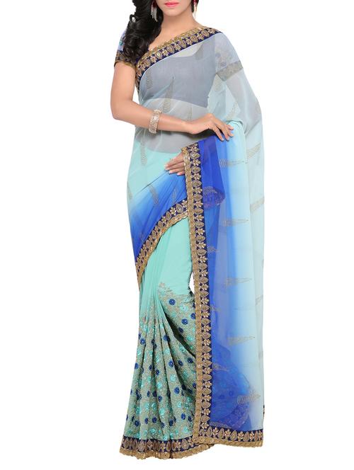 multi colored faux georgette embroidered saree with blouse - 13980042 - Very Small Image - 1