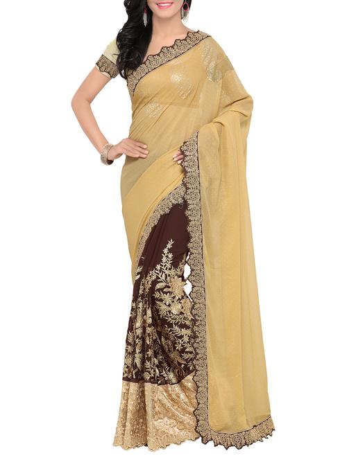 brown faux georgette half & half saree with blouse - 13980059 - Very Small Image - 1