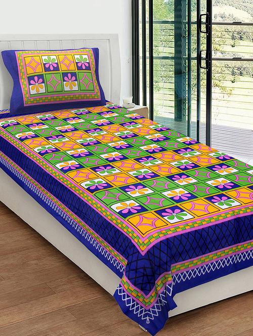 uniqchoice 100% cotton rajasthani traditional single bedsheet with 1 pillow cover - 13981218 - Very Small Image - 1