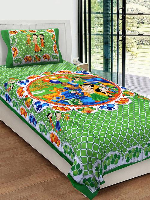 uniqchoice 100% cotton rajasthani traditional single bedsheet with 1 pillow cover - 13981221 - Very Small Image - 1
