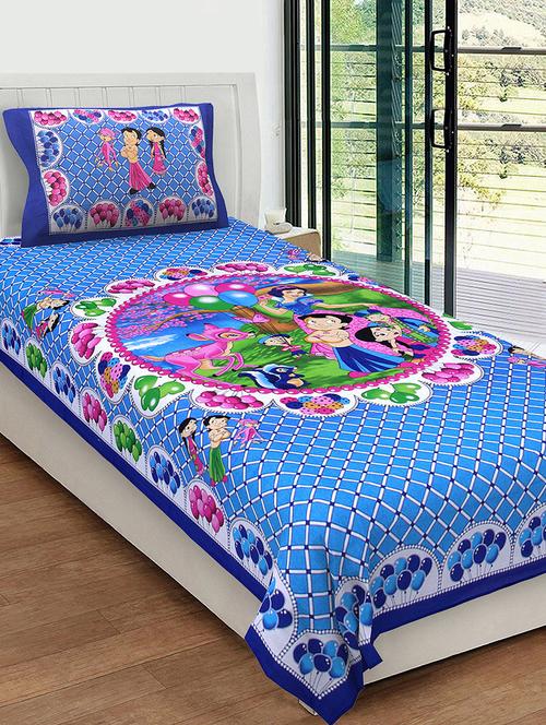 uniqchoice 100% cotton rajasthani traditional single bedsheet with 1 pillow cover - 13981222 - Very Small Image - 1
