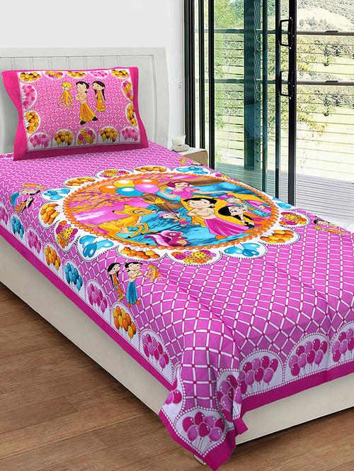 uniqchoice 100% cotton rajasthani traditional single bedsheet with 1 pillow cover - 13981223 - Very Small Image - 1