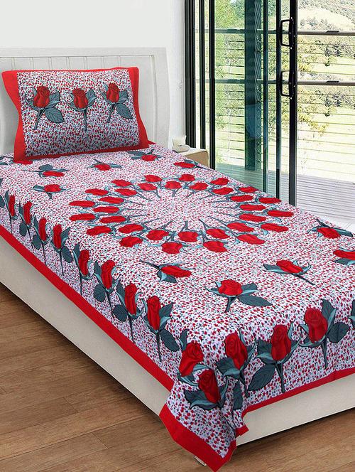 uniqchoice 100% cotton rajasthani traditional single bedsheet with 1 pillow cover - 13981224 - Very Small Image - 1