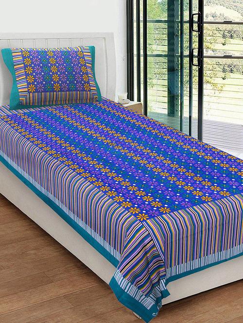 uniqchoice 100% cotton rajasthani traditional single bedsheet with 1 pillow cover - 13981229 - Very Small Image - 1