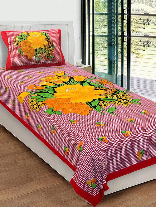 uniqchoice 100% cotton rajasthani traditional single bedsheet with 1 pillow cover - 13981233 - Very Small Image - 1