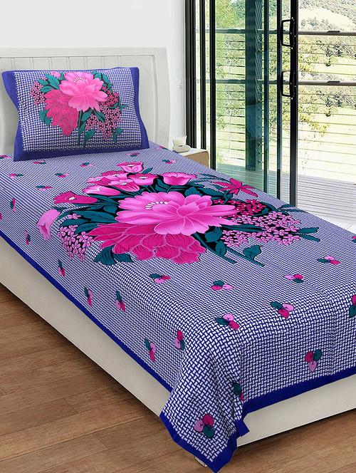 uniqchoice 100% cotton rajasthani traditional single bedsheet with 1 pillow cover - 13981234 - Very Small Image - 1