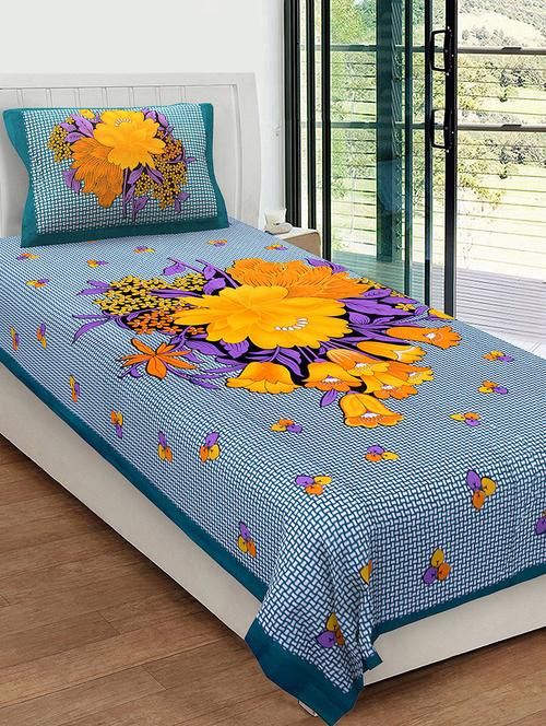 uniqchoice 100% cotton rajasthani traditional single bedsheet with 1 pillow cover - 13981235 - Very Small Image - 1