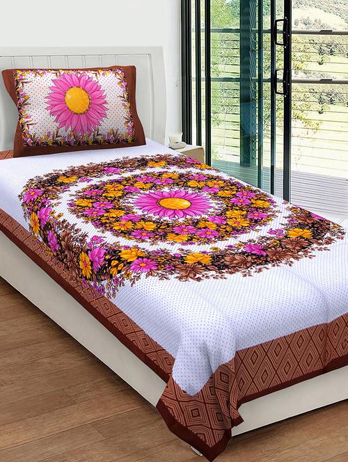 uniqchoice 100% cotton rajasthani traditional single bedsheet with 1 pillow cover - 13981239 - Very Small Image - 1