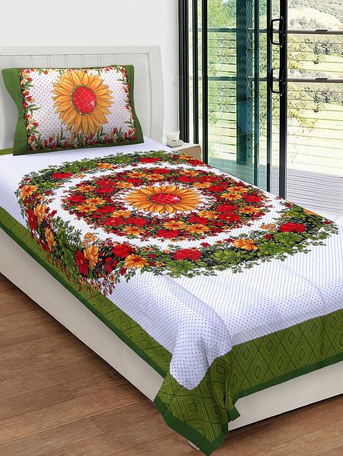 uniqchoice 100% cotton rajasthani traditional single bedsheet with 1 pillow cover - 13981241 - Very Small Image - 1