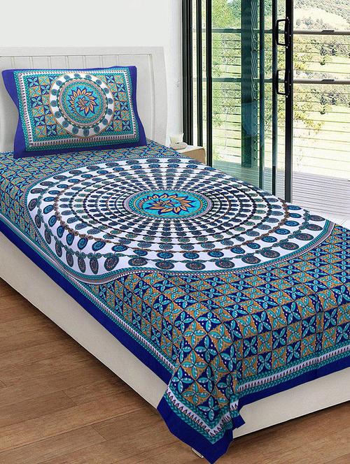 uniqchoice 100% cotton rajasthani traditional single bedsheet with 1 pillow cover - 13981242 - Very Small Image - 1