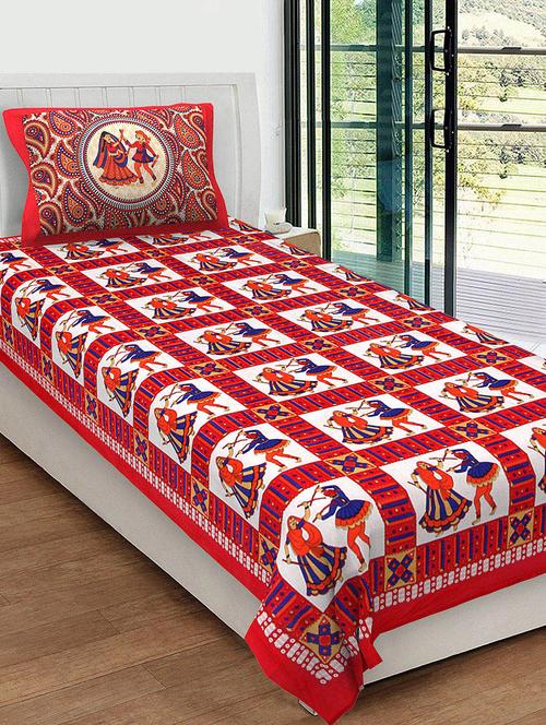 uniqchoice 100% cotton rajasthani traditional single bedsheet with 1 pillow cover - 13981248 - Very Small Image - 1