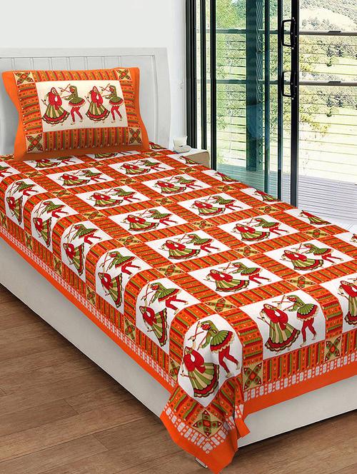 uniqchoice 100% cotton rajasthani traditional single bedsheet with 1 pillow cover - 13981250 - Very Small Image - 1