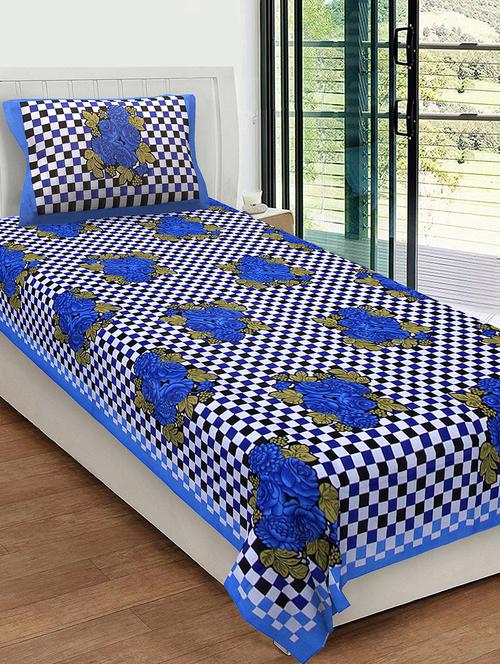 uniqchoice 100% cotton rajasthani traditional single bedsheet with 1 pillow cover - 13981252 - Very Small Image - 1