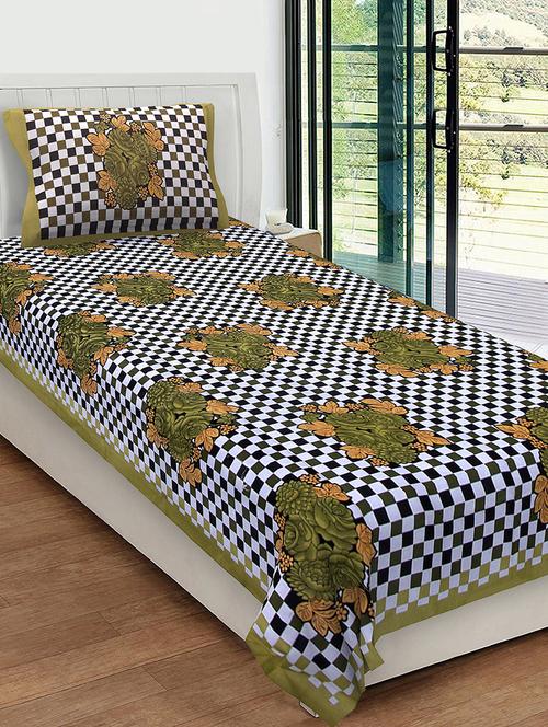 uniqchoice 100% cotton rajasthani traditional single bedsheet with 1 pillow cover - 13981253 - Very Small Image - 1