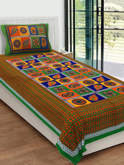 uniqchoice 100% cotton rajasthani traditional single bedsheet with 1 pillow cover - 13981255 - Very Small Image - 1