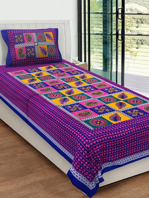 uniqchoice 100% cotton rajasthani traditional single bedsheet with 1 pillow cover - 13981256 - Very Small Image - 1