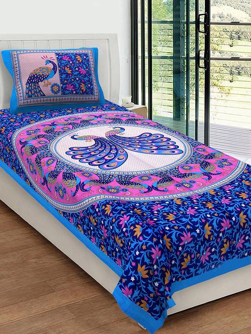 uniqchoice 100% cotton rajasthani traditional single bedsheet with 1 pillow cover - 13981259 - Very Small Image - 1