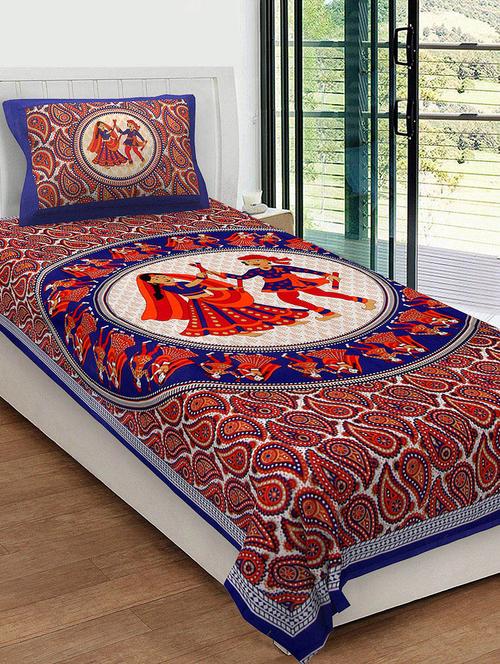 uniqchoice 100% cotton rajasthani traditional single bedsheet with 1 pillow cover - 13981264 - Very Small Image - 1