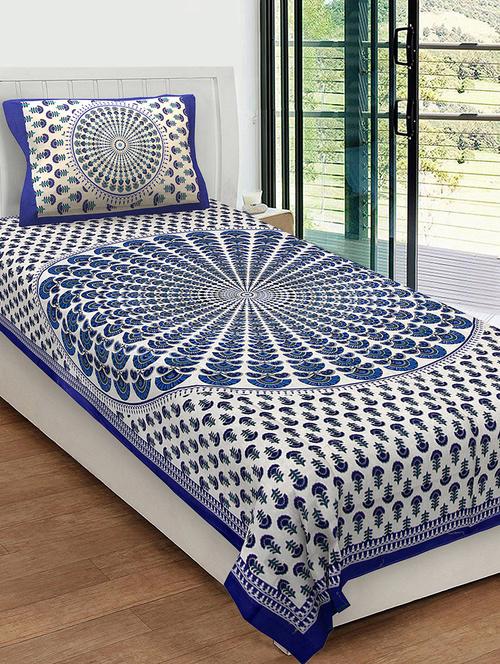 uniqchoice 100% cotton rajasthani traditional single bedsheet with 1 pillow cover - 13981265 - Very Small Image - 1