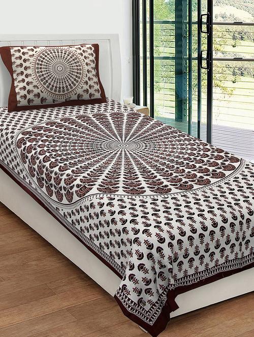 uniqchoice 100% cotton rajasthani traditional single bedsheet with 1 pillow cover - 13981266 - Very Small Image - 1