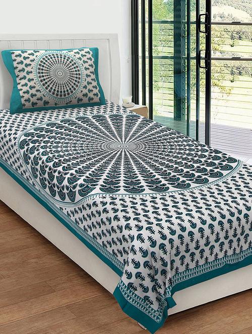 uniqchoice 100% cotton rajasthani traditional single bedsheet with 1 pillow cover - 13981267 - Very Small Image - 1
