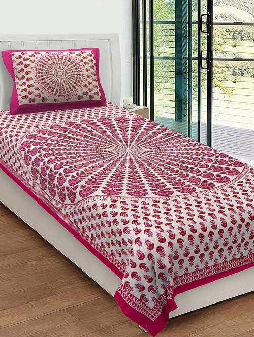 uniqchoice 100% cotton rajasthani traditional single bedsheet with 1 pillow cover - 13981268 - Very Small Image - 1