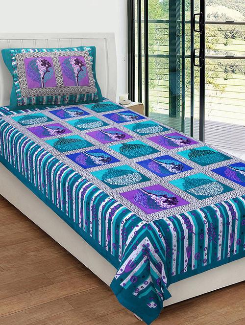 uniqchoice 100% cotton rajasthani traditional single bedsheet with 1 pillow cover - 13981269 - Very Small Image - 1