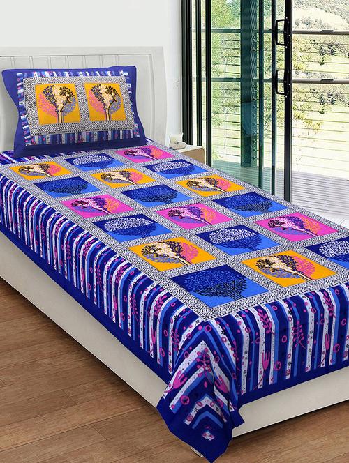 uniqchoice 100% cotton rajasthani traditional single bedsheet with 1 pillow cover - 13981270 - Very Small Image - 1