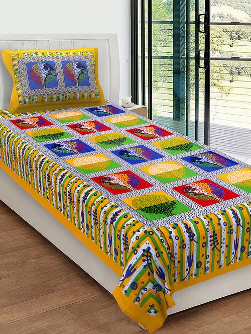 uniqchoice 100% cotton rajasthani traditional single bedsheet with 1 pillow cover - 13981271 - Very Small Image - 1