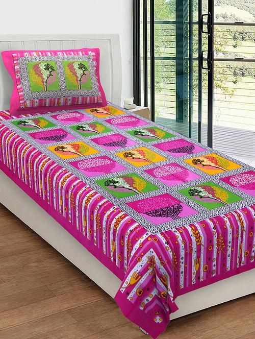 uniqchoice 100% cotton rajasthani traditional single bedsheet with 1 pillow cover - 13981272 - Very Small Image - 1
