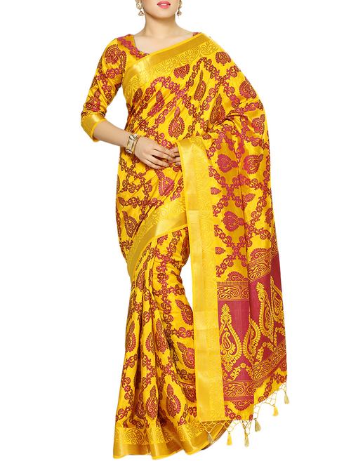 yellow art silk kanjivaram saree - 13982842 - Very Small Image - 1