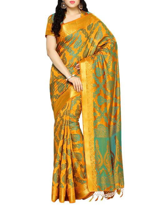 yellow art silk kanjivaram saree - 13982843 - Very Small Image - 1