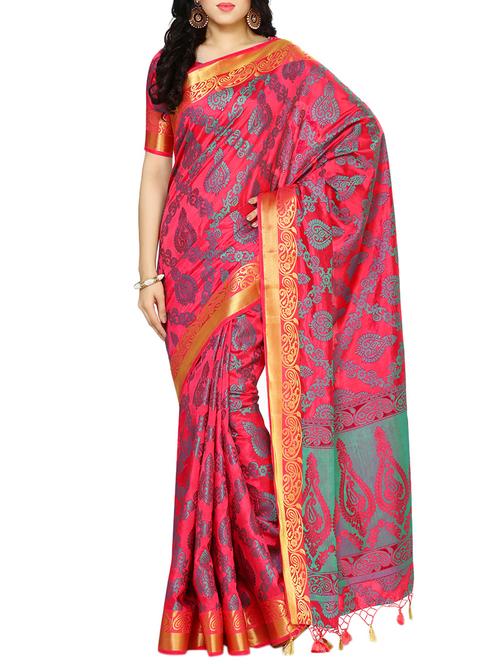 pink art silk kanjivaram saree - 13982844 - Very Small Image - 1
