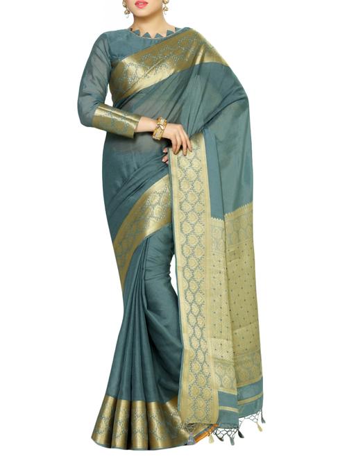 grey crepe kanjivaram saree - 13982856 - Very Small Image - 1
