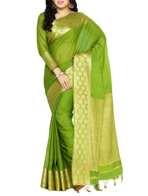 green crepe kanjivaram saree - 13982857 - Very Small Image - 1
