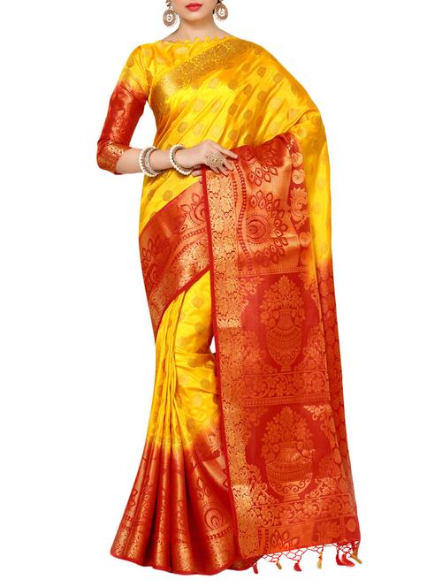 yellow art silk kanjivaram saree - 13982863 - Very Small Image - 1