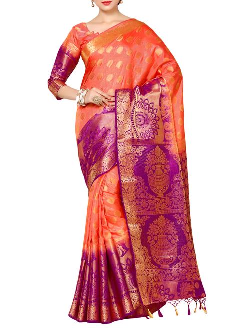 orange art silk kanjivaram saree - 13982866 - Very Small Image - 1