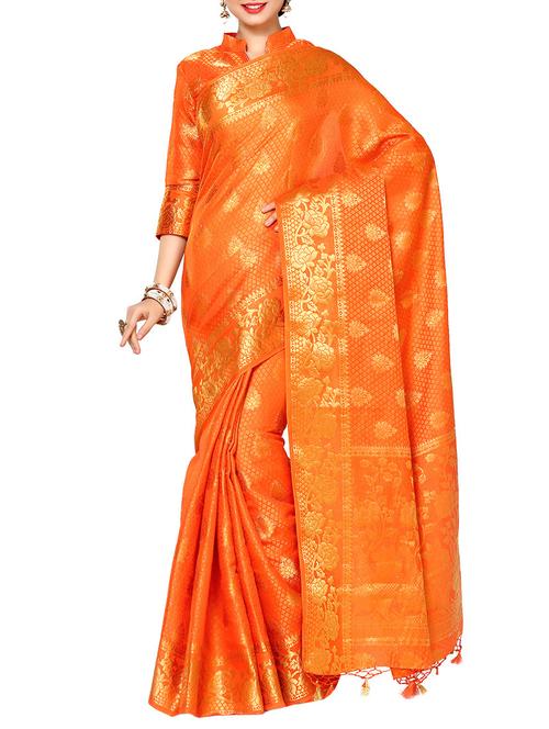 orange art silk kanjivaram saree - 13982875 - Very Small Image - 1