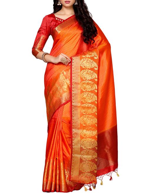 orange art silk kanjivaram saree - 13982883 - Very Small Image - 1