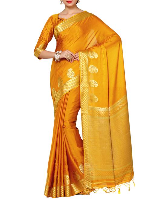 orange crepe kanjivaram saree - 13982884 - Very Small Image - 1