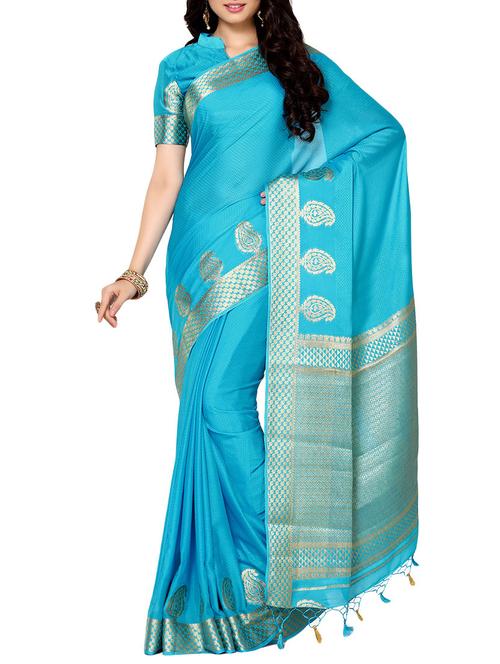 blue crepe kanjivaram saree - 13982885 - Very Small Image - 1