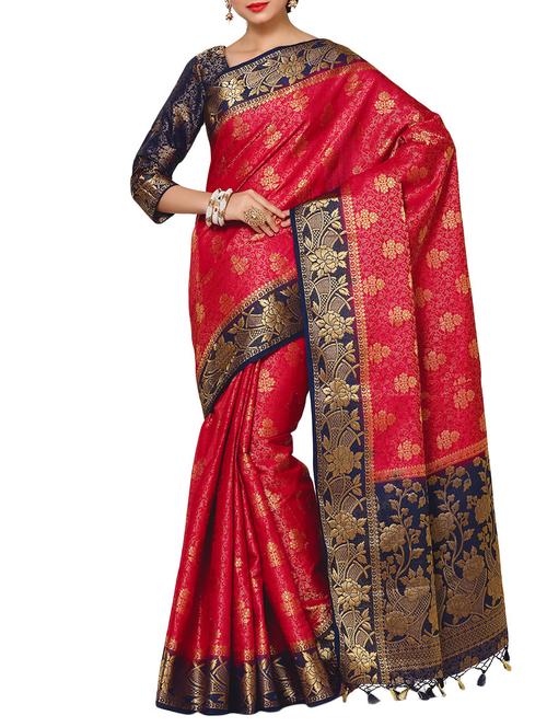 red crepe kanjivaram saree - 13982886 - Very Small Image - 1