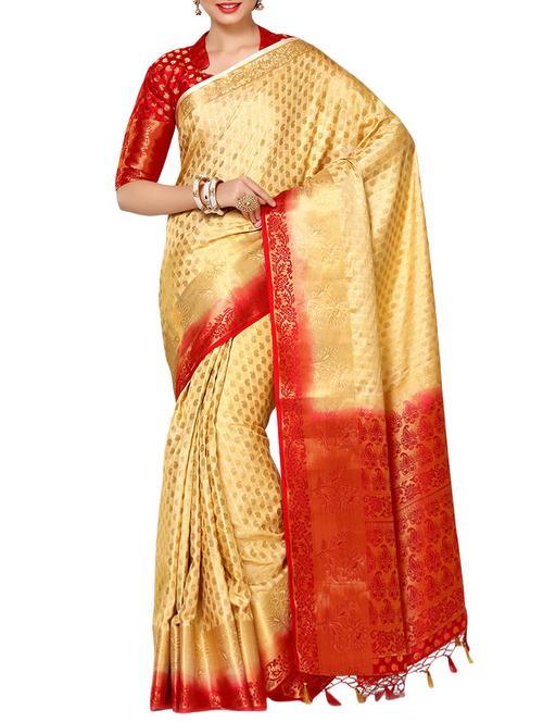 beige art silk kanjivaram saree - 13982894 - Very Small Image - 1