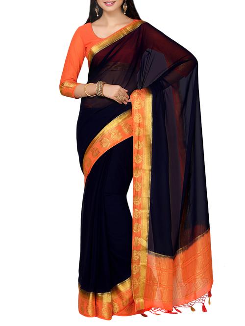 blue chiffon bordered saree - 13982941 - Very Small Image - 1